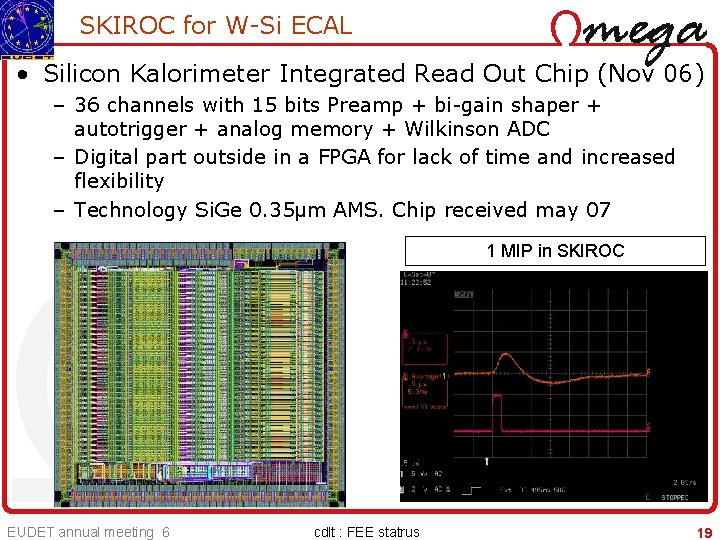 SKIROC for W-Si ECAL • Silicon Kalorimeter Integrated Read Out Chip (Nov 06) –