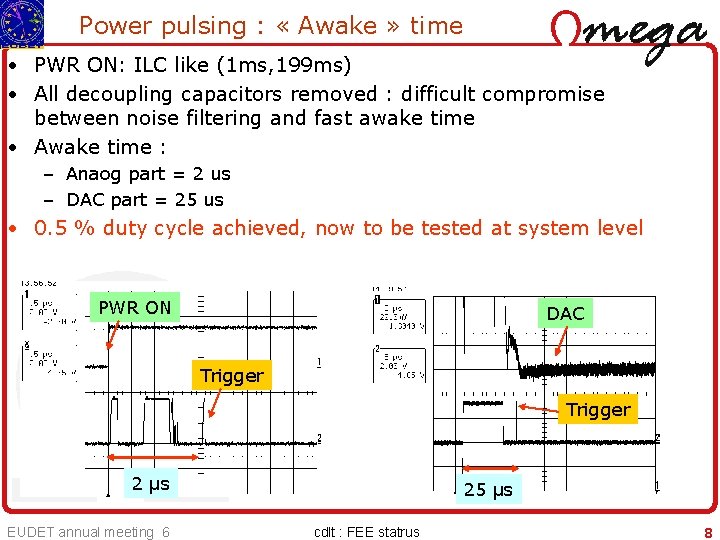 Power pulsing : « Awake » time • PWR ON: ILC like (1 ms,