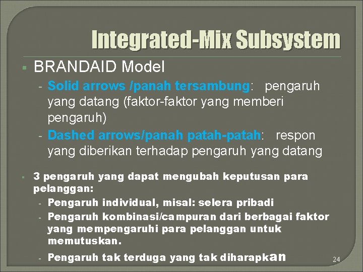 Integrated-Mix Subsystem § BRANDAID Model Solid arrows /panah tersambung: pengaruh yang datang (faktor-faktor yang