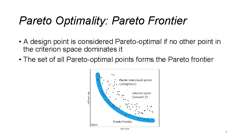 Pareto Optimality: Pareto Frontier • A design point is considered Pareto-optimal if no other