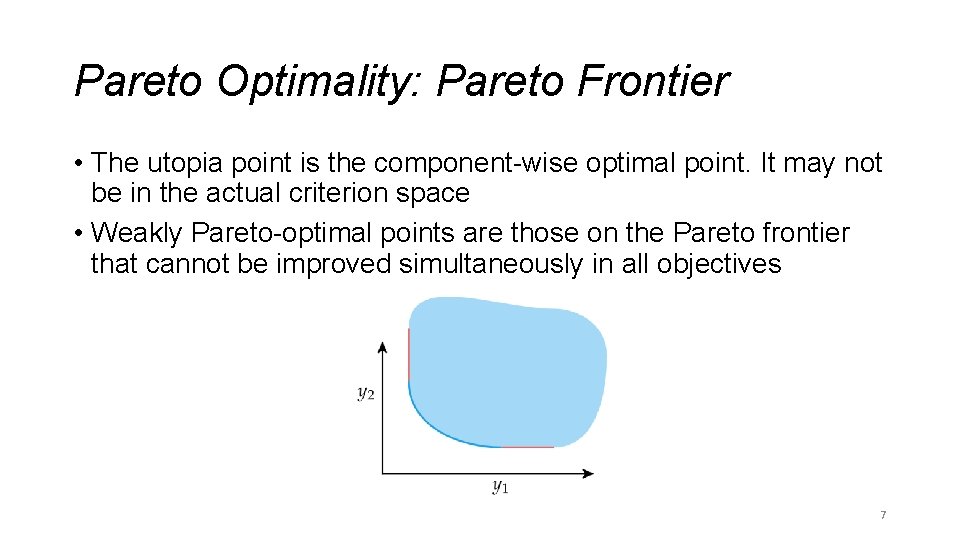 Pareto Optimality: Pareto Frontier • The utopia point is the component-wise optimal point. It