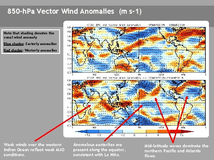 850 -h. Pa Vector Wind Anomalies (m s-1) Note that shading denotes the zonal