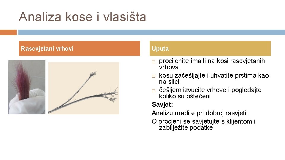 Analiza kose i vlasišta Rascvjetani vrhovi Uputa procijenite ima li na kosi rascvjetanih vrhova