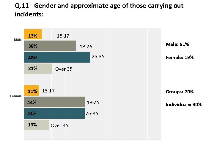 Q. 11 - Gender and approximate age of those carrying out incidents: 13% 15