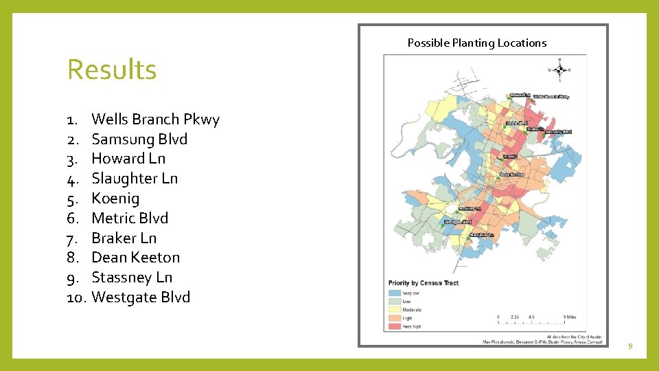 Results Possible Planting Locations 1. Wells Branch Pkwy 2. Samsung Blvd 3. Howard Ln