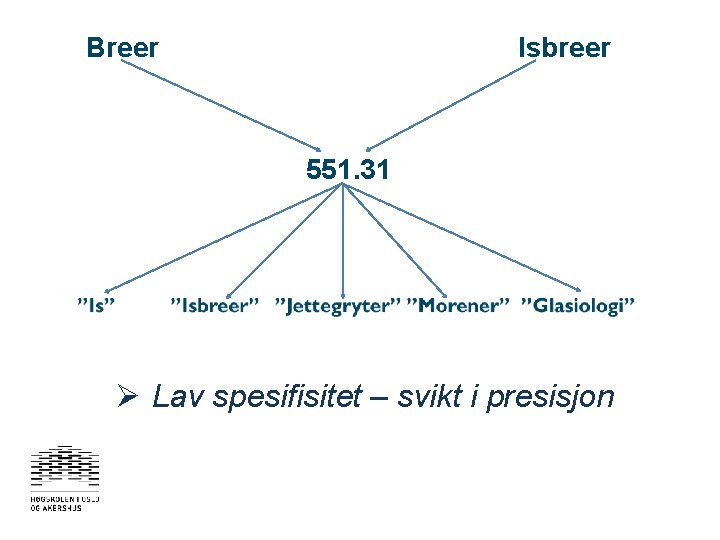 Breer Isbreer 551. 31 Ø Lav spesifisitet – svikt i presisjon 