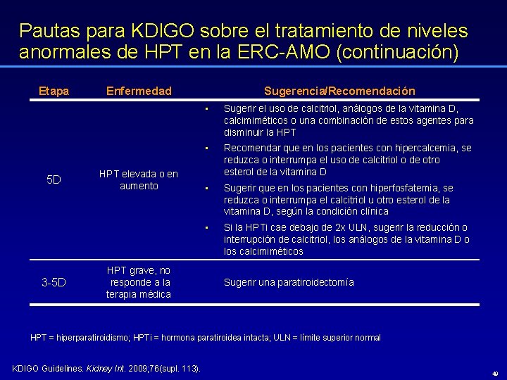 Pautas para KDIGO sobre el tratamiento de niveles anormales de HPT en la ERC-AMO
