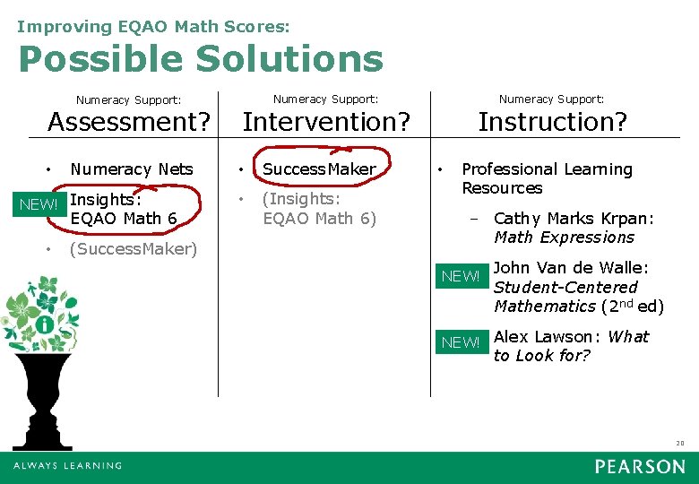 Improving EQAO Math Scores: Possible Solutions Numeracy Support: Assessment? • Numeracy Nets • Insights: