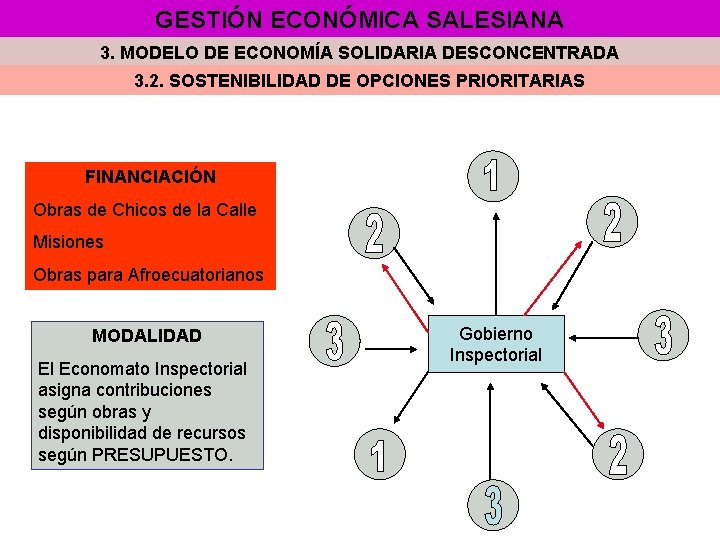 GESTIÓN ECONÓMICA SALESIANA 3. MODELO DE ECONOMÍA SOLIDARIA DESCONCENTRADA 3. 2. SOSTENIBILIDAD DE OPCIONES