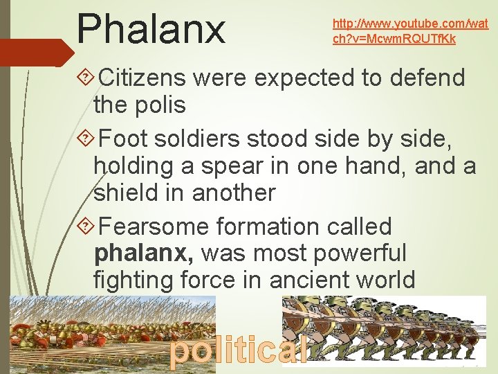 Phalanx http: //www. youtube. com/wat ch? v=Mcwm. RQUTf. Kk Citizens were expected to defend
