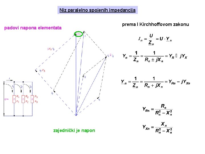 Niz paralelno spojenih impedancija padovi napona elementata impedancije Z 3 zajednički je napon prema