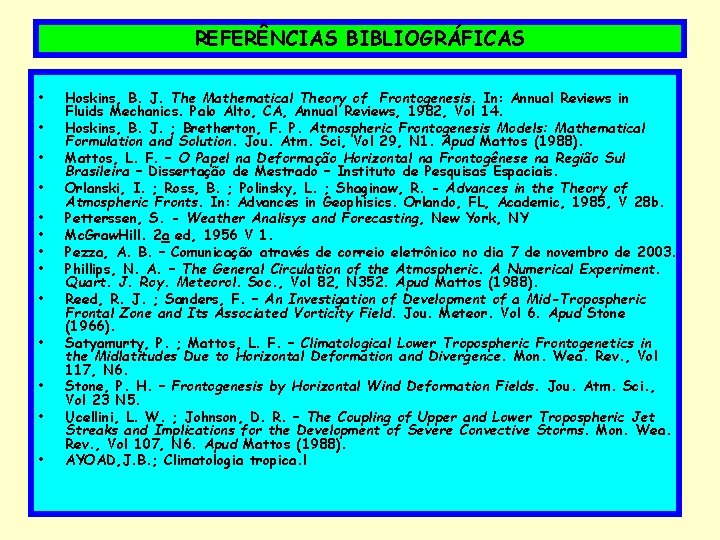 REFERÊNCIAS BIBLIOGRÁFICAS • • • • Hoskins, B. J. The Mathematical Theory of Frontogenesis.