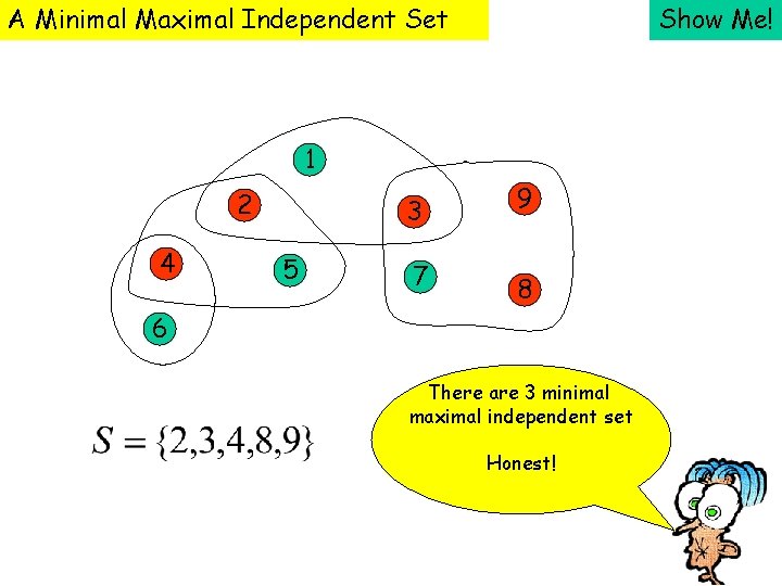 A Minimal Maximal Independent Set Show Me! 1 2 4 3 5 7 9