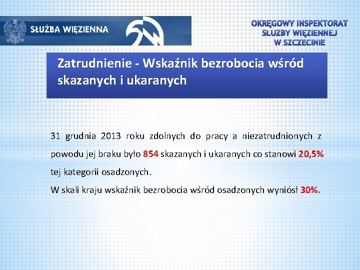 Zatrudnienie - Wskaźnik bezrobocia wśród skazanych i ukaranych 31 grudnia 2013 roku zdolnych do