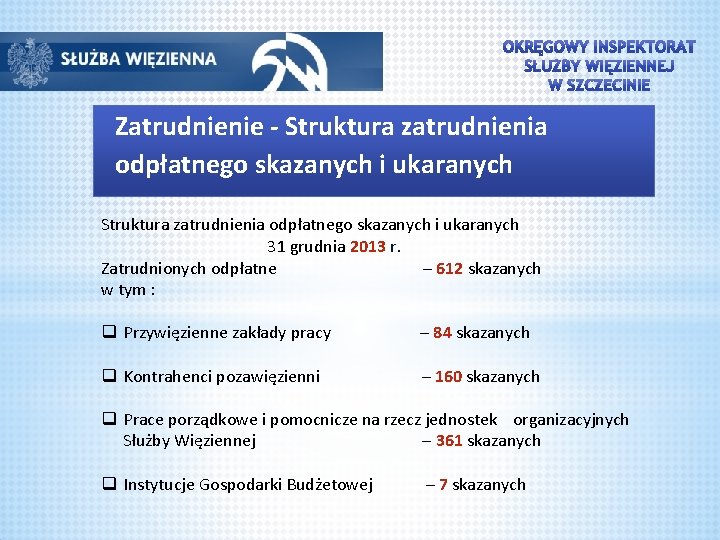 Zatrudnienie - Struktura zatrudnienia odpłatnego skazanych i ukaranych 31 grudnia 2013 r. Zatrudnionych odpłatne