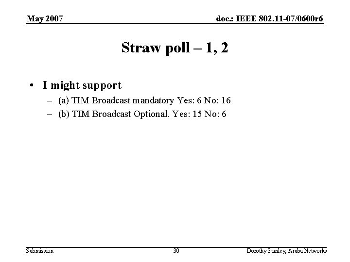 May 2007 doc. : IEEE 802. 11 -07/0600 r 6 Straw poll – 1,