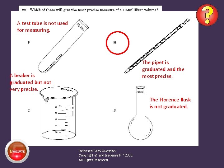 A test tube is not used for measuring. The pipet is graduated and the A test tube is not used for measuring. The pipet is graduated and the
