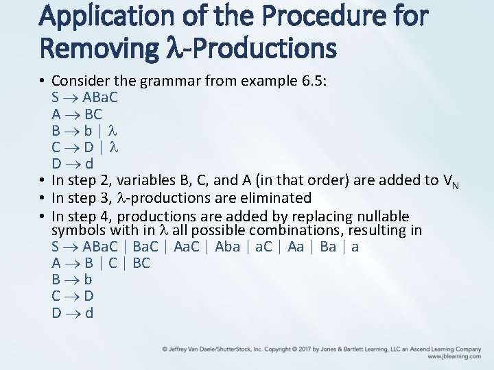 Application of the Procedure for Removing -Productions • Consider the grammar from example 6.