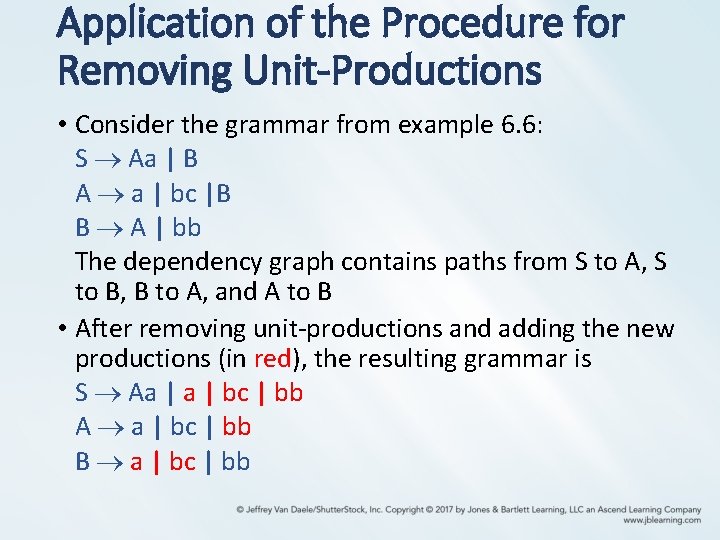 Application of the Procedure for Removing Unit-Productions • Consider the grammar from example 6.