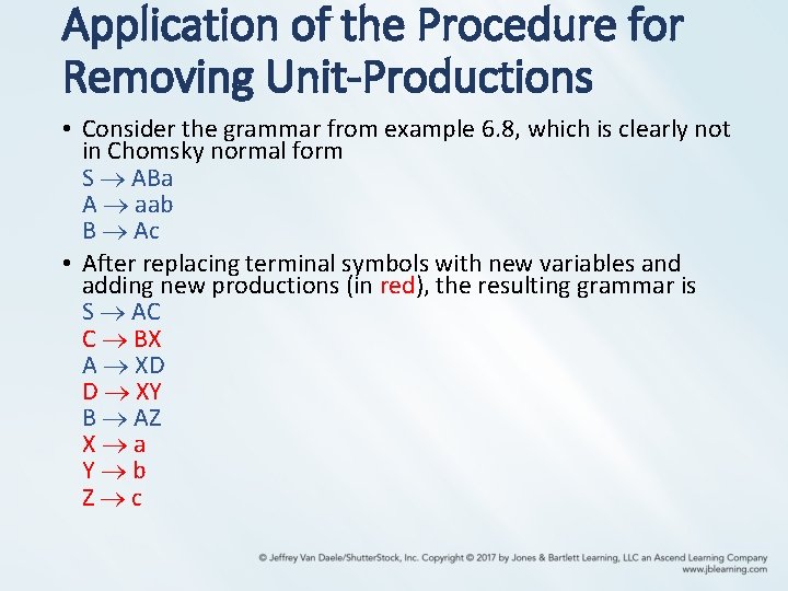 Application of the Procedure for Removing Unit-Productions • Consider the grammar from example 6.