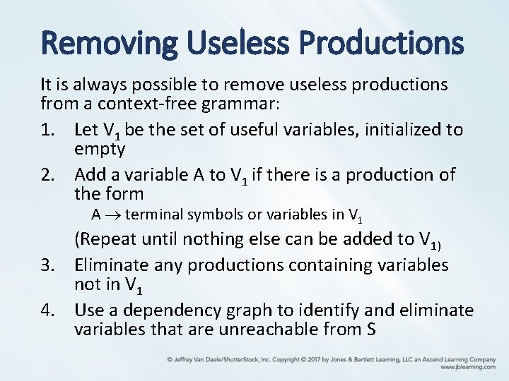 Removing Useless Productions It is always possible to remove useless productions from a context-free