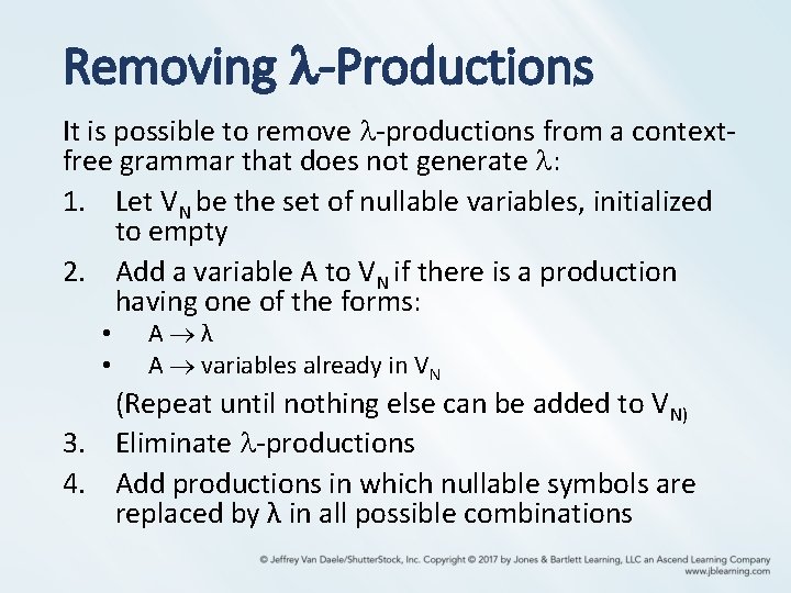 Removing -Productions It is possible to remove -productions from a contextfree grammar that does