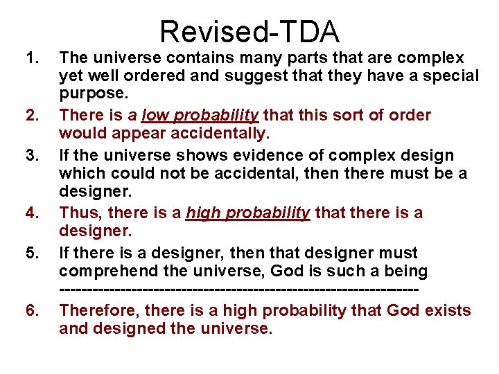 1. 2. 3. 4. 5. 6. Revised-TDA The universe contains many parts that are 1. 2. 3. 4. 5. 6. Revised-TDA The universe contains many parts that are