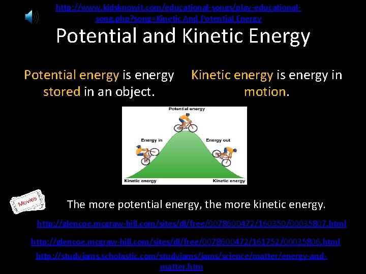 http: //www. kidsknowit. com/educational-songs/play-educationalsong. php? song=Kinetic And Potential Energy Potential and Kinetic Energy Potential