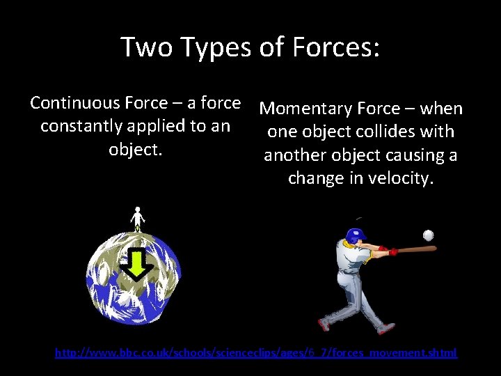 Two Types of Forces: Continuous Force – a force Momentary Force – when constantly