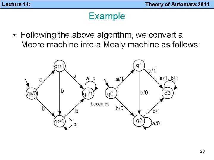 Lecture 14: Theory of Automata: 2014 Example • Following the above algorithm, we convert