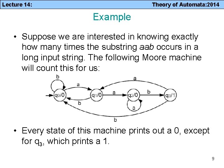 Lecture 14: Theory of Automata: 2014 Example • Suppose we are interested in knowing