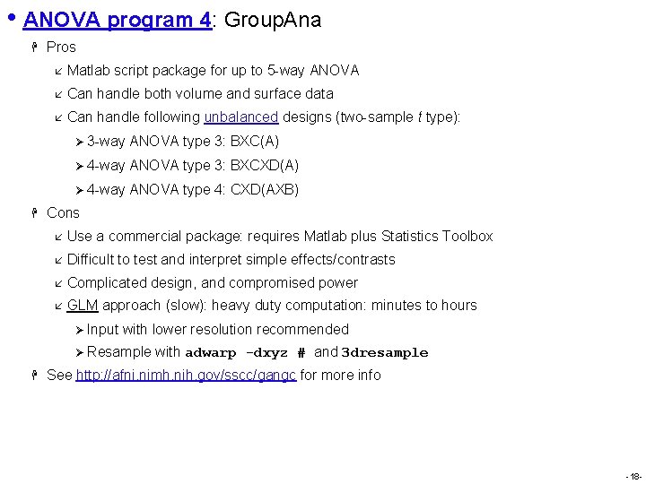  • ANOVA program 4: Group. Ana H H Pros å Matlab script package