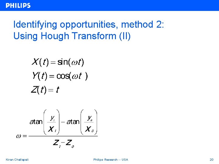 Identifying opportunities, method 2: Using Hough Transform (II) Kiran Challapali Philips Research -- USA