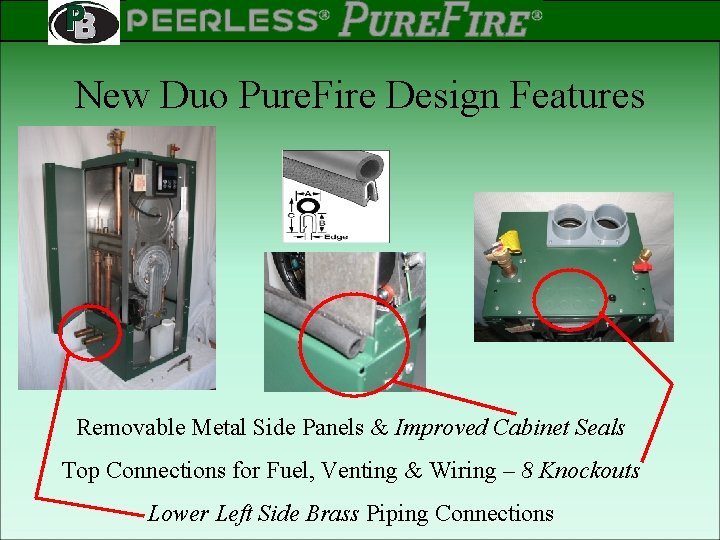 PEERLESS PINNACLE ® ® Rev 2 New Duo Pure. Fire Design Features Removable Metal