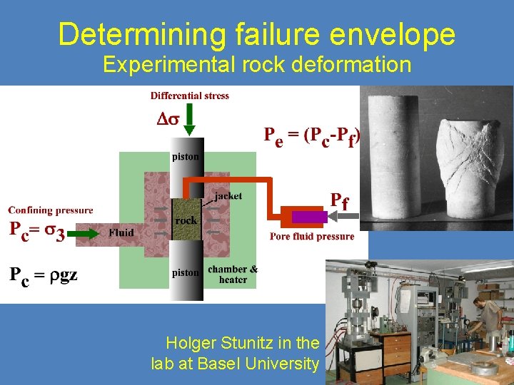 Determining failure envelope Experimental rock deformation Holger Stunitz in the lab at Basel University