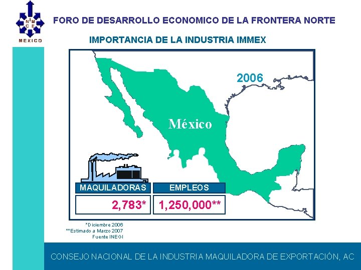 FORO DE DESARROLLO ECONOMICO DE LA FRONTERA NORTE IMPORTANCIA DE LA INDUSTRIA IMMEX 2006