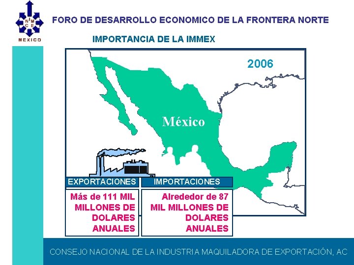 FORO DE DESARROLLO ECONOMICO DE LA FRONTERA NORTE IMPORTANCIA DE LA IMMEX 2006 México