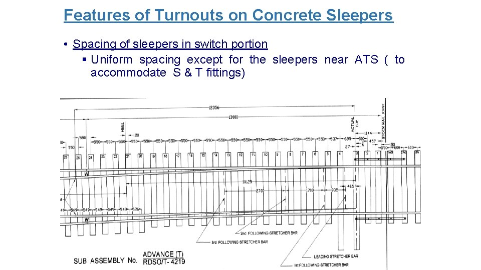 Features of Turnouts on Concrete Sleepers • Spacing of sleepers in switch portion §