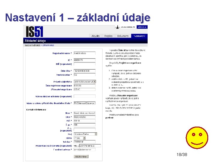 Nastavení 1 – základní údaje 18/38 