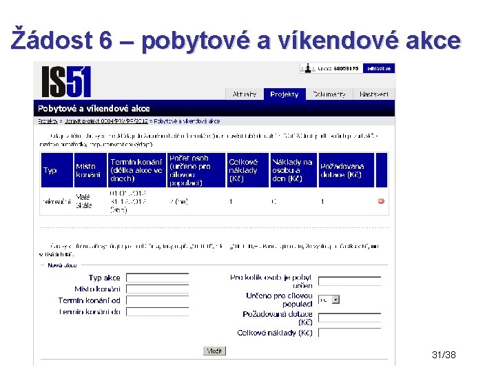 Žádost 6 – pobytové a víkendové akce 31/38 