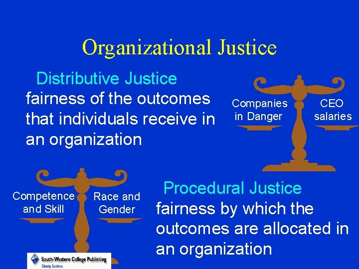 Organizational Justice Distributive Justice fairness of the outcomes that individuals receive in an organization