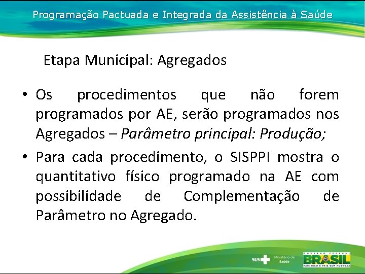 Programação Pactuada e Integrada da Assistência à Saúde Etapa Municipal: Agregados • Os procedimentos