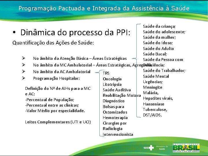 Programação Pactuada e Integrada da Assistência à Saúde da criança; Saúde do adolescente; Saúde