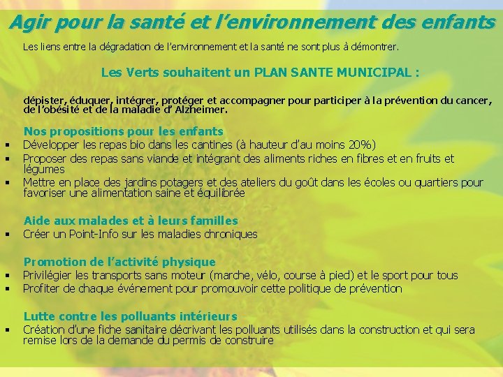 Agir pour la santé et l’environnement des enfants Les liens entre la dégradation de