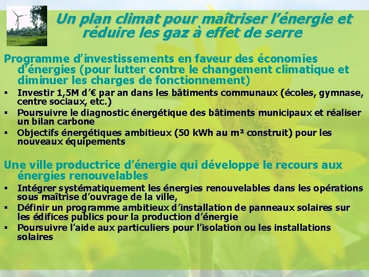 Un plan climat pour maîtriser l’énergie et réduire les gaz à effet de serre