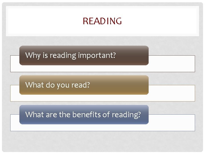 READING Why is reading important? What do you read? What are the benefits of