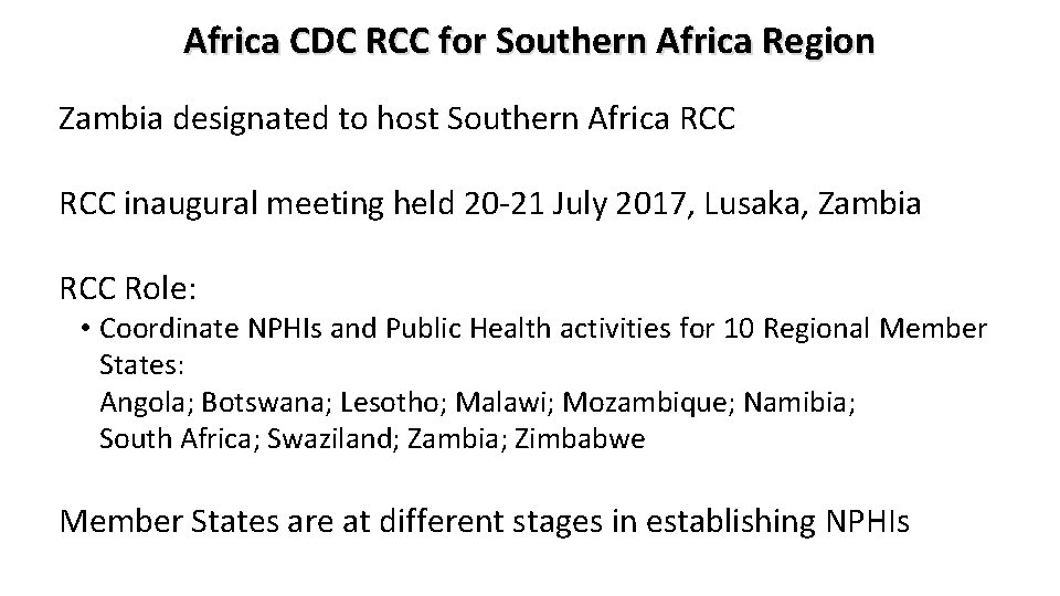 Africa CDC RCC for Southern Africa Region Zambia designated to host Southern Africa RCC