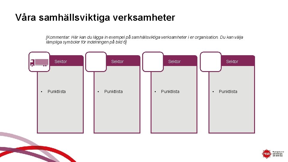 Våra samhällsviktiga verksamheter [Kommentar: Här kan du lägga in exempel på samhällsviktiga verksamheter i