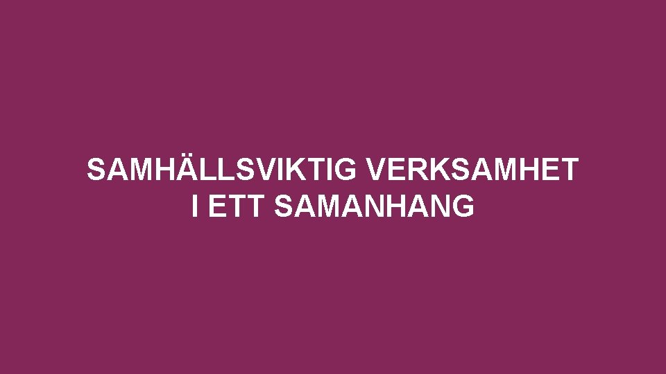 SAMHÄLLSVIKTIG VERKSAMHET I ETT SAMANHANG 