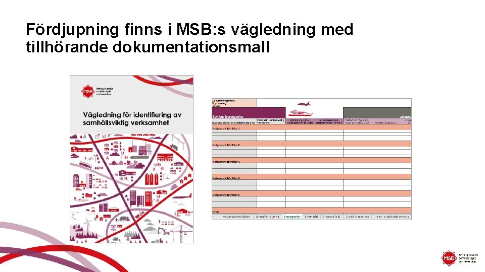 Fördjupning finns i MSB: s vägledning med tillhörande dokumentationsmall 